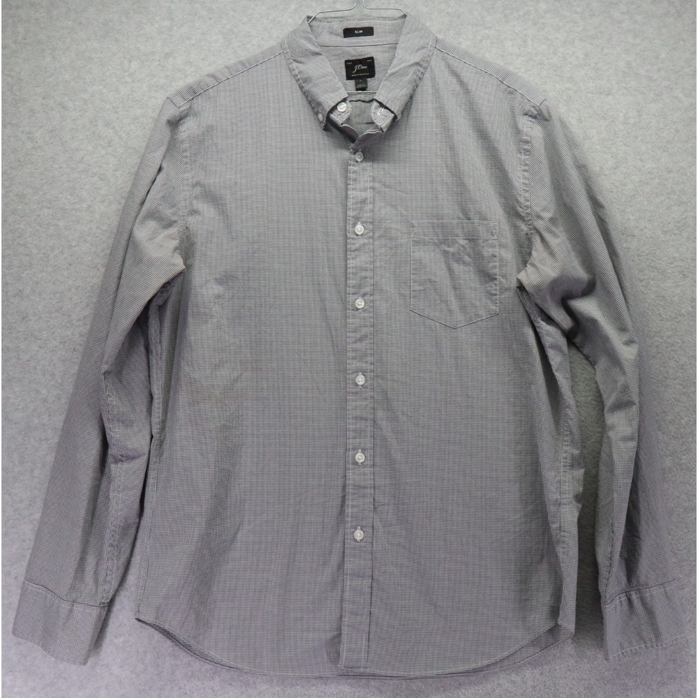 J Crew Shirt Mens Large Slim Casual Pocket Button Up Gray Mini Plaid Long Sleeve